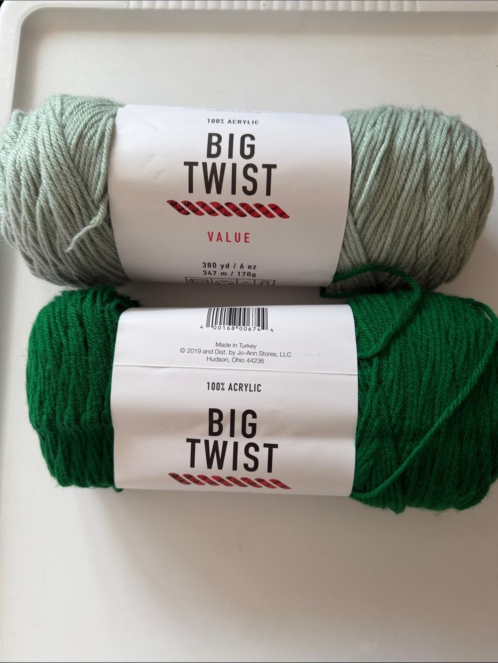 Big Twist Acrylic Yarn Skeins - Sage and varsity Green